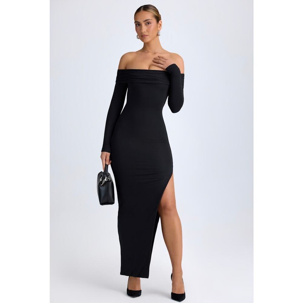 Oh Polly Honora Modal Off-Shoulder Open-Back Maxi Dress in Black Size S New - Picture 6 of 8